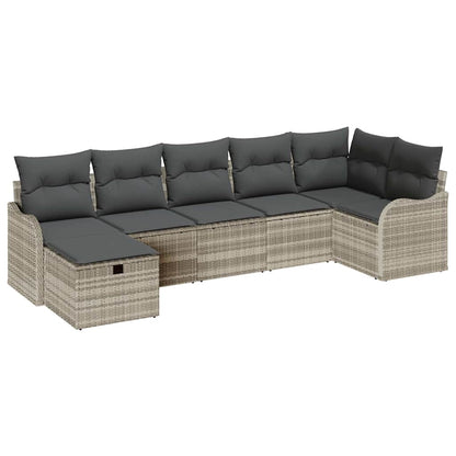 Sofa Set mit Kissen mit Speicher Hellgrau Poly-Rattan