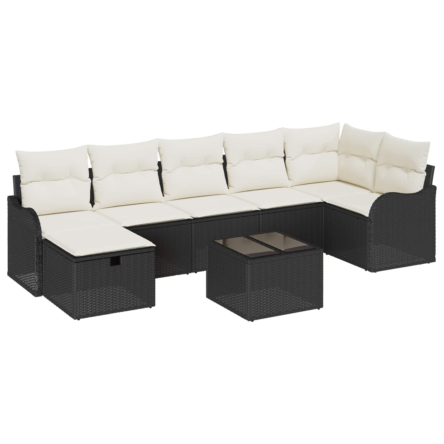 Sofa Set mit Kissen 8 pcs Schwarz und Creme Poly-Rattan