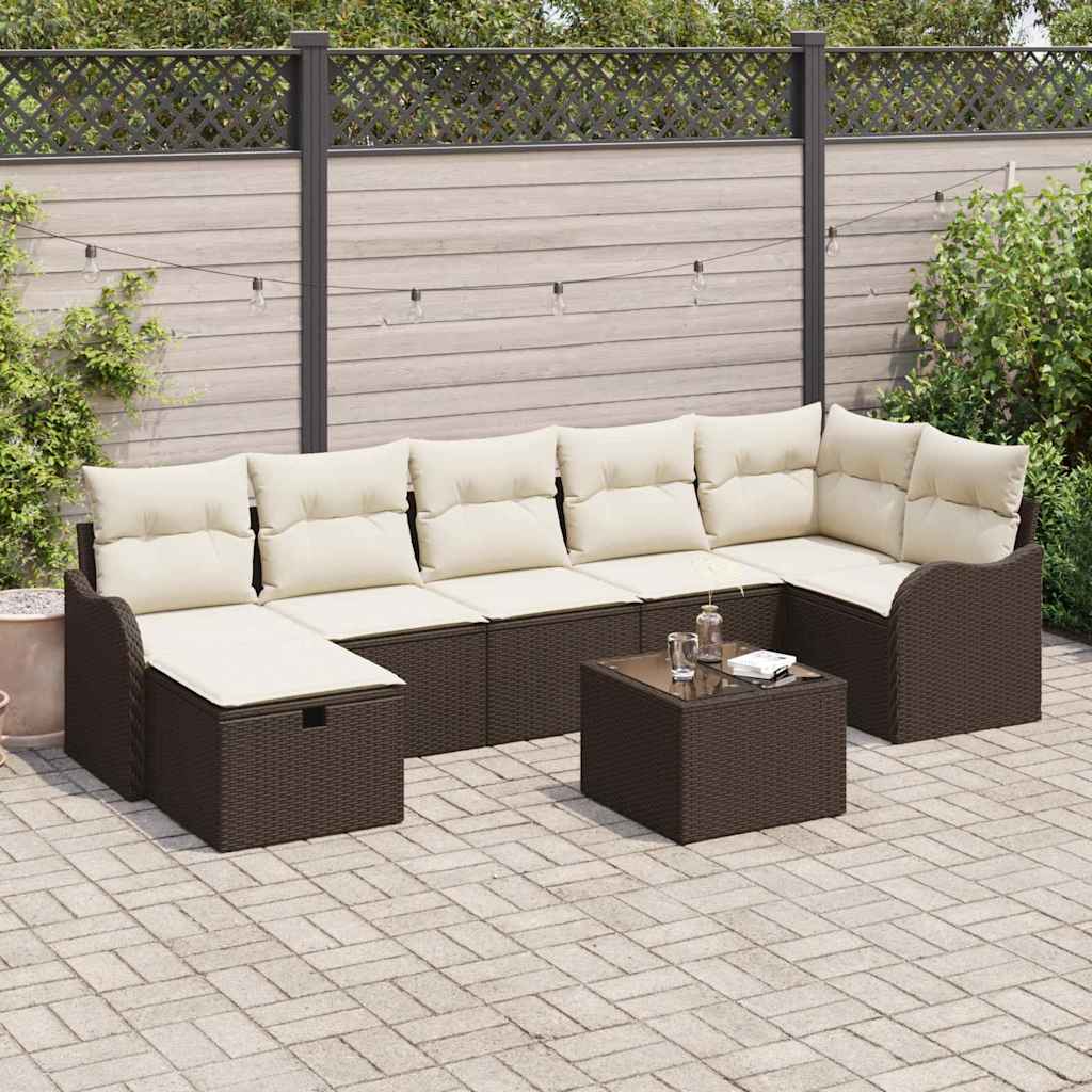 Sofa Set mit Kissen 8 pcs Braun und Creme Poly-Rattan