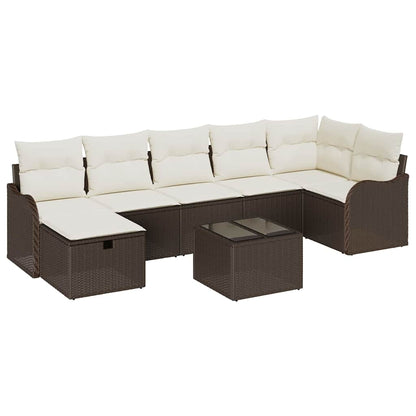Sofa Set mit Kissen 8 pcs Braun und Creme Poly-Rattan