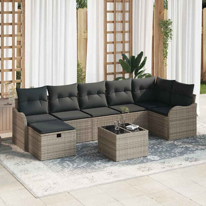 Sofa Set mit Kissen mit Speicher Grau Poly-Rattan