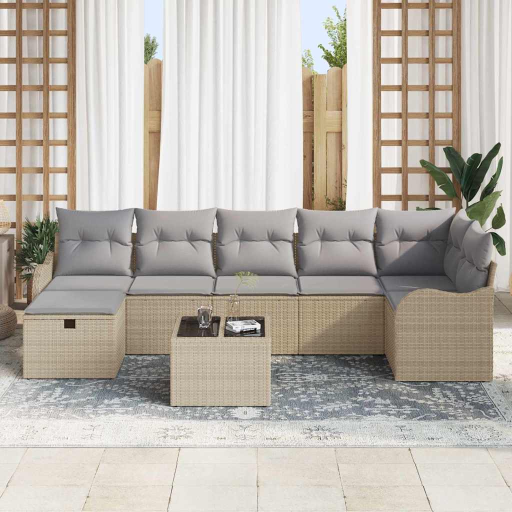 Sofa Set mit Kissen mit Speicher Beige und Hellgrau Poly-Rattan