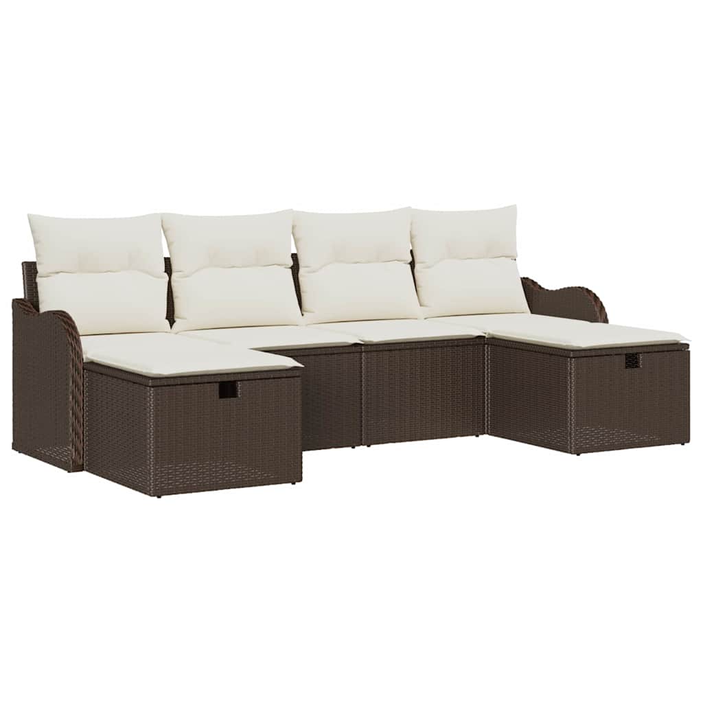 Sofa Set mit Kissen 6 pcs Braun und Creme Poly-Rattan