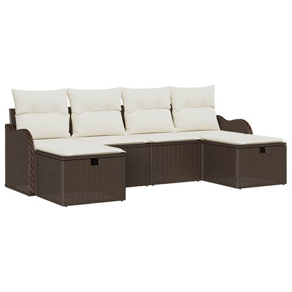 Sofa Set mit Kissen 6 pcs Braun und Creme Poly-Rattan