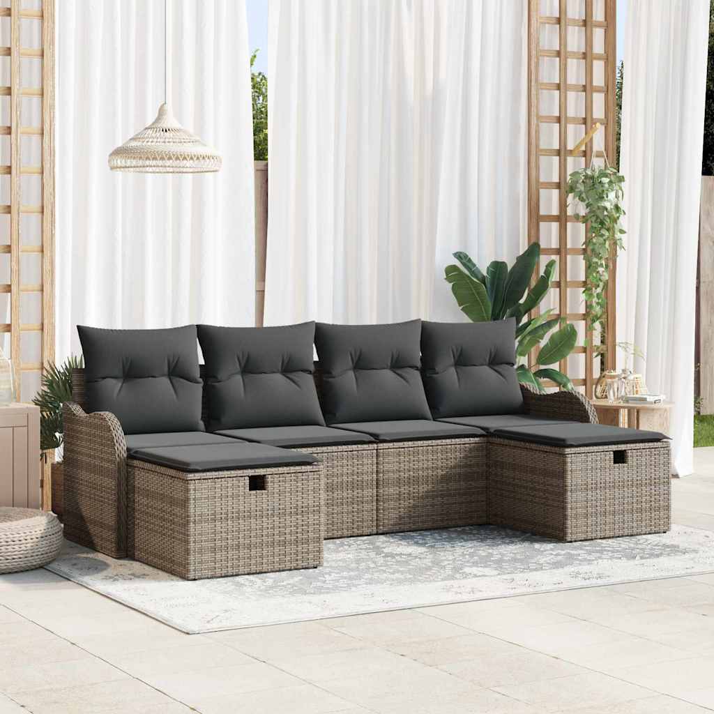 Sofa Set mit Kissen mit Speicher 6 pcs Grau Poly-Rattan