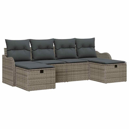 Sofa Set mit Kissen mit Speicher 6 pcs Grau Poly-Rattan