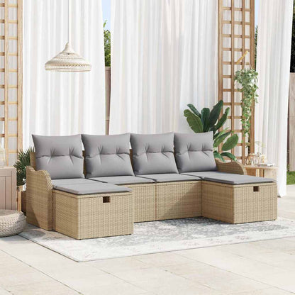 Sofa Set mit Kissen 6 pcs Beige und Hellgrau Poly-Rattan