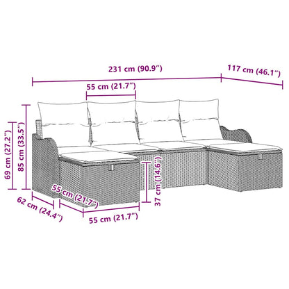 Sofa Set mit Kissen 6 pcs Beige und Hellgrau Poly-Rattan