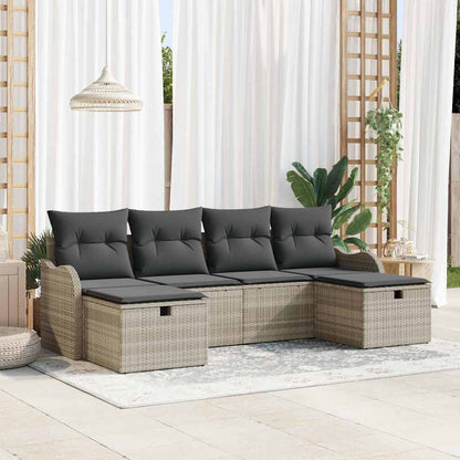 Sofa Set mit Kissen mit Speicher 6 pcs Hellgrau Poly-Rattan