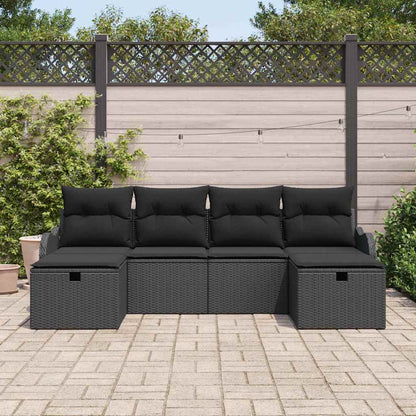 Sofa Set mit Kissen mit Speicher 6 pcs Schwarz Poly-Rattan