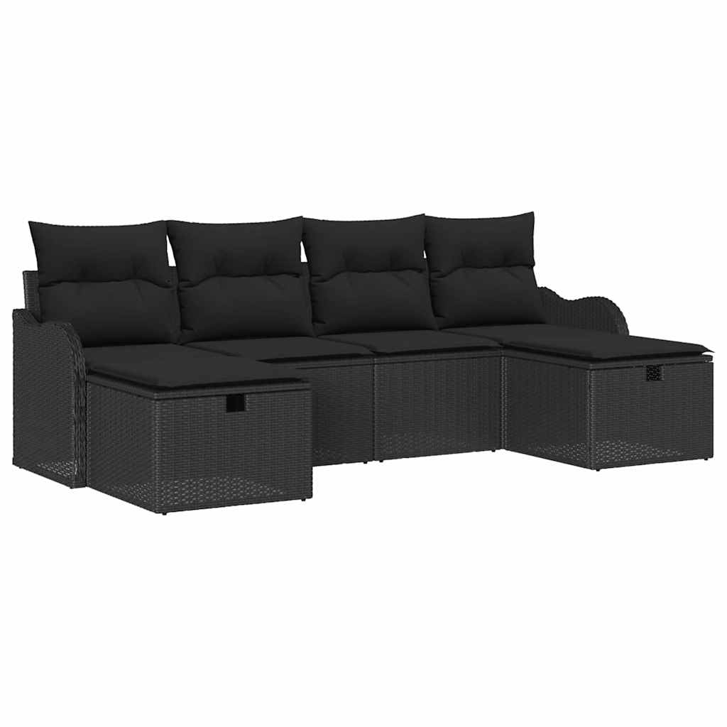 Sofa Set mit Kissen mit Speicher 6 pcs Schwarz Poly-Rattan