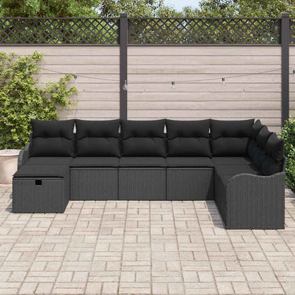 Sofa Set mit Kissen mit Speicher Schwarz Poly-Rattan