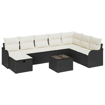 Sofa Set mit Kissen 9 pcs Schwarz und Creme Poly-Rattan
