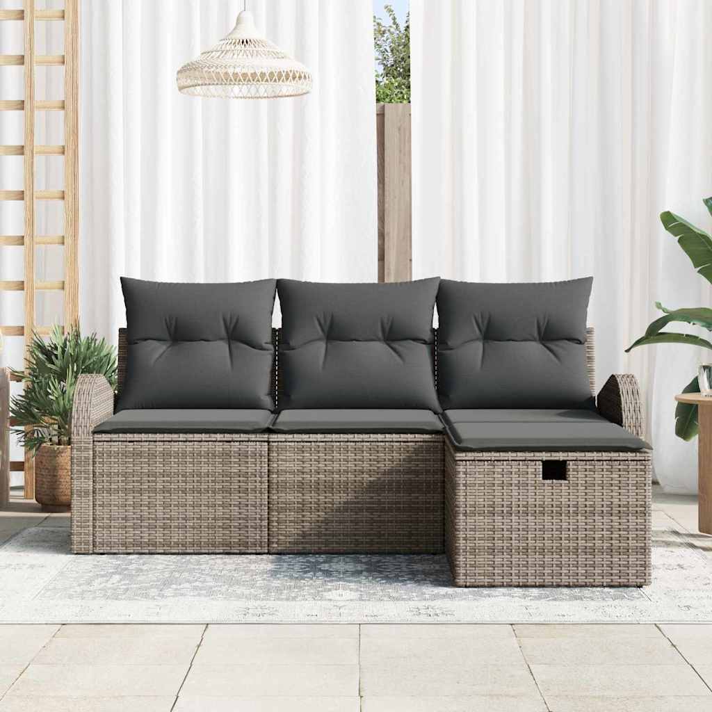 Sofa Set mit Kissen mit Speicher 4 pcs Grau Poly-Rattan
