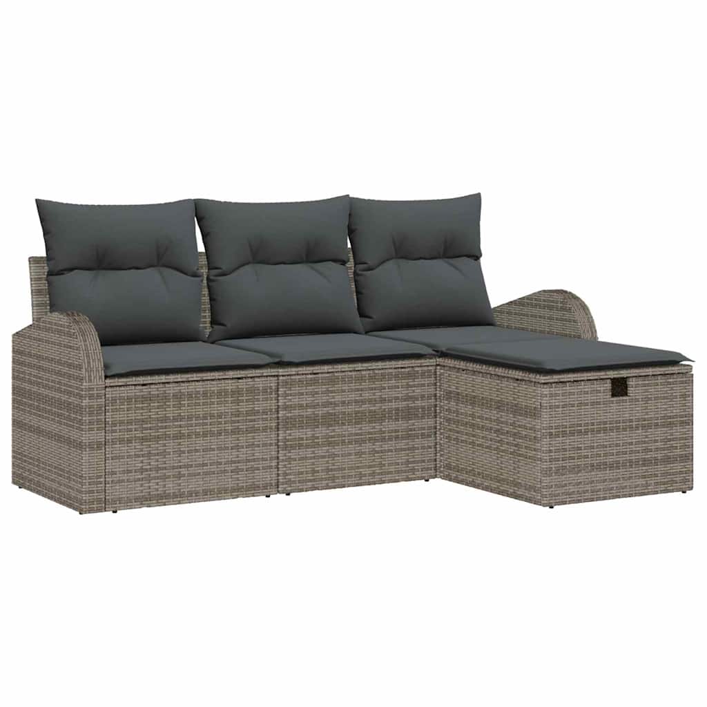 Sofa Set mit Kissen mit Speicher 4 pcs Grau Poly-Rattan