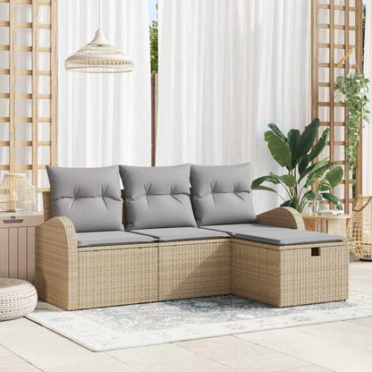 Sofa Set mit Kissen 4 pcs Beige und Hellgrau Poly-Rattan