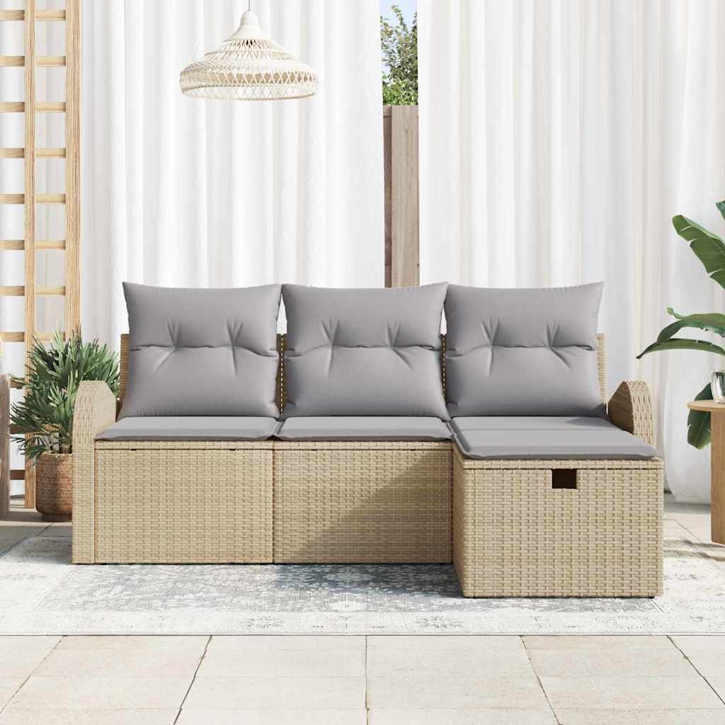 Sofa Set mit Kissen 4 pcs Beige und Hellgrau Poly-Rattan