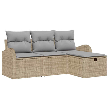 Sofa Set mit Kissen 4 pcs Beige und Hellgrau Poly-Rattan