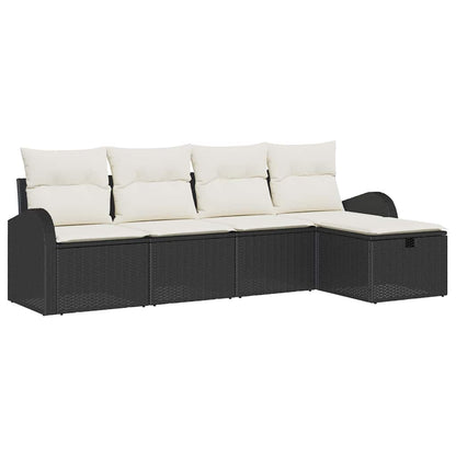 Sofa Set mit Kissen 5 pcs Schwarz und Creme Poly-Rattan