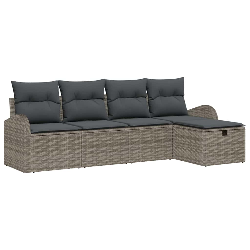 Sofa Set mit Kissen mit Speicher Grau Poly-Rattan
