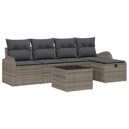 Sofa Set mit Kissen mit Speicher Grau Poly-Rattan