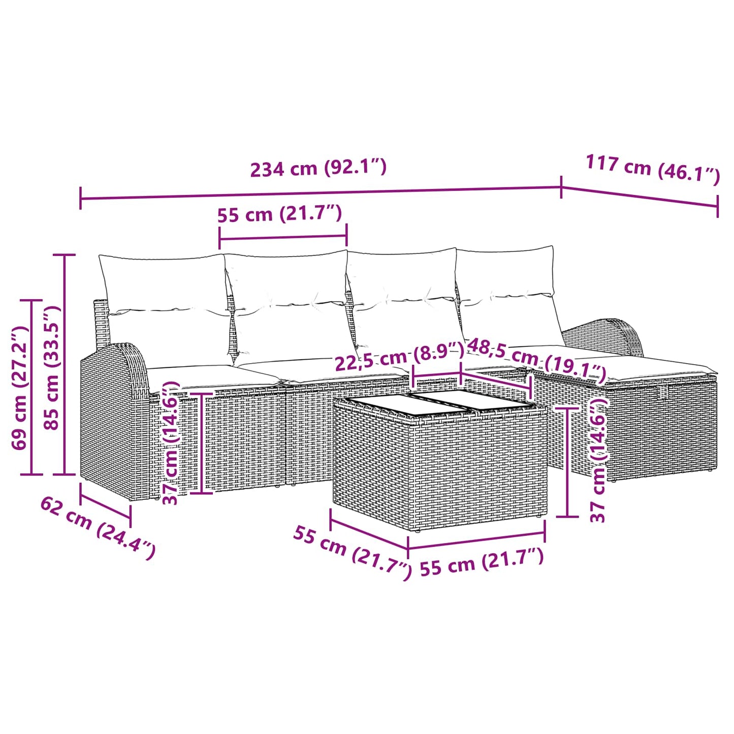 Sofa Set mit Kissen mit Speicher 6 pcs Hellgrau Poly-Rattan