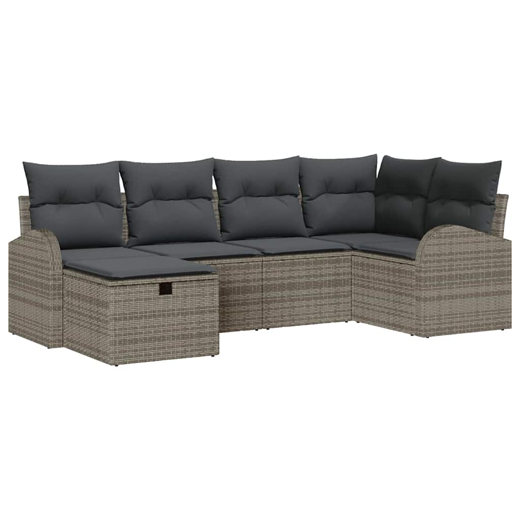 Sofa Set mit Kissen mit Speicher 6 pcs Grau Poly-Rattan
