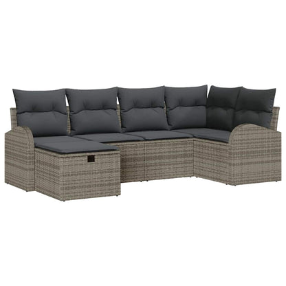 Sofa Set mit Kissen mit Speicher 6 pcs Grau Poly-Rattan