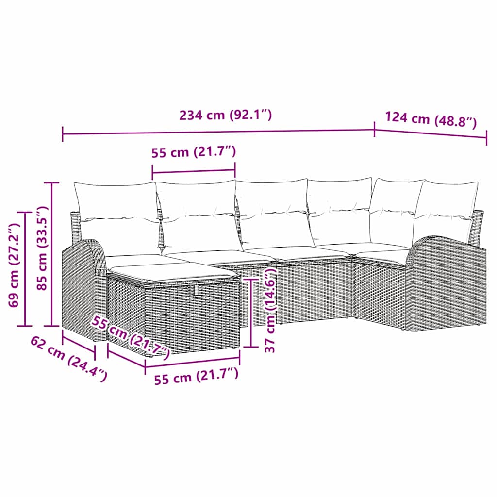 Sofa Set mit Kissen mit Speicher 6 pcs Grau Poly-Rattan
