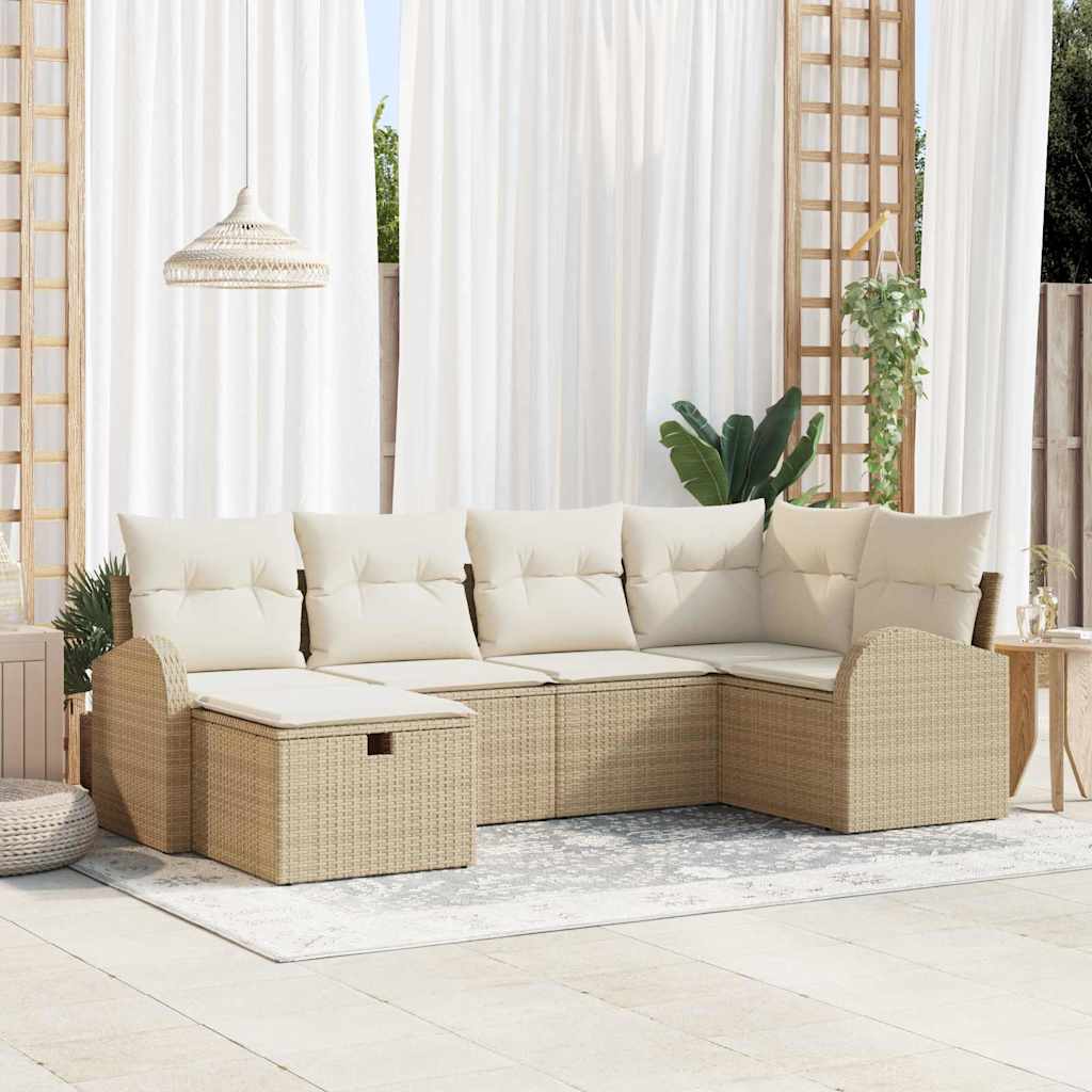 vidaXL Salon de jardin avec coussins de rangement Beige et Crème Rotin synthétique