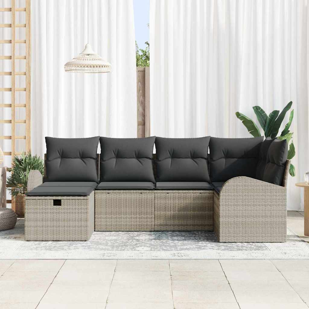 Sofa Set mit Kissen mit Speicher 6 pcs Hellgrau Poly-Rattan