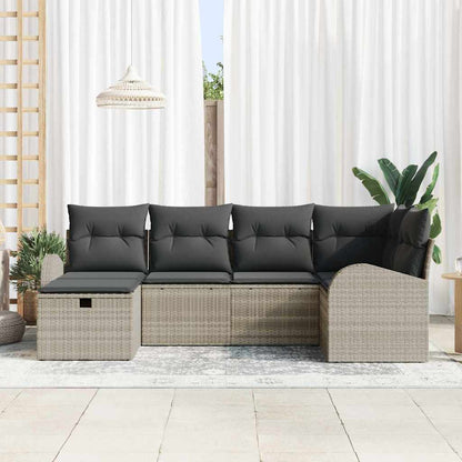 Sofa Set mit Kissen mit Speicher 6 pcs Hellgrau Poly-Rattan