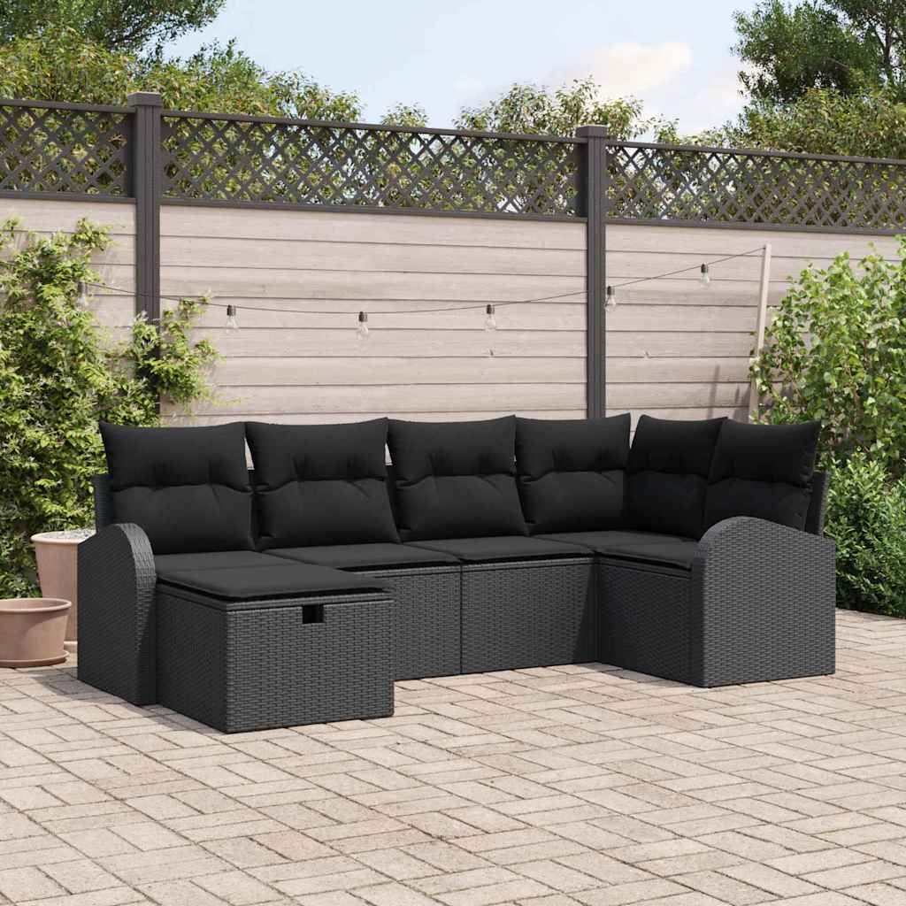 Sofa Set mit Kissen mit Speicher Schwarz Poly-Rattan