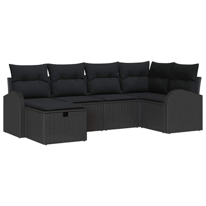 Sofa Set mit Kissen mit Speicher Schwarz Poly-Rattan