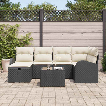 vidaXL Sofa Set mit Kissen 7 pcs Schwarz und Creme Poly-Rattan