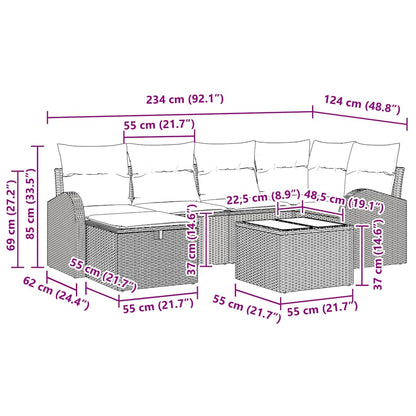 vidaXL Sofa Set mit Kissen 7 pcs Schwarz und Creme Poly-Rattan