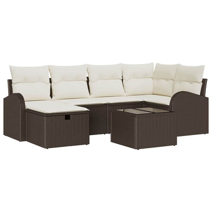 Sofa Set mit Kissen mit Speicher Braun und Creme Poly-Rattan
