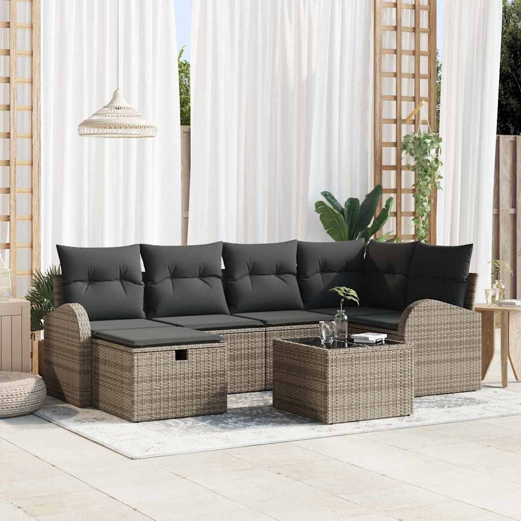 Sofa Set mit Kissen mit Speicher Grau Poly-Rattan