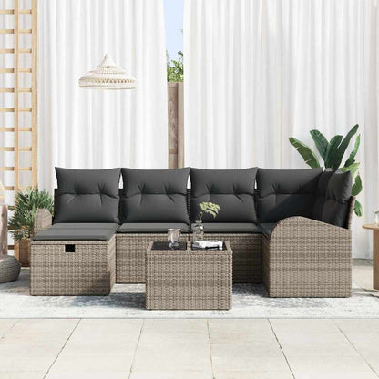 Sofa Set mit Kissen mit Speicher Grau Poly-Rattan