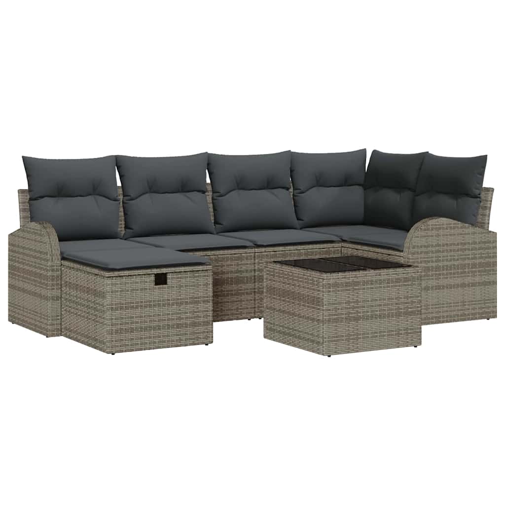 Sofa Set mit Kissen mit Speicher Grau Poly-Rattan