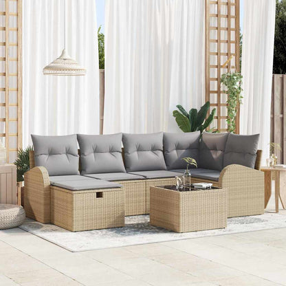 Sofa Set mit Kissen mit Speicher Beige und Hellgrau Poly-Rattan