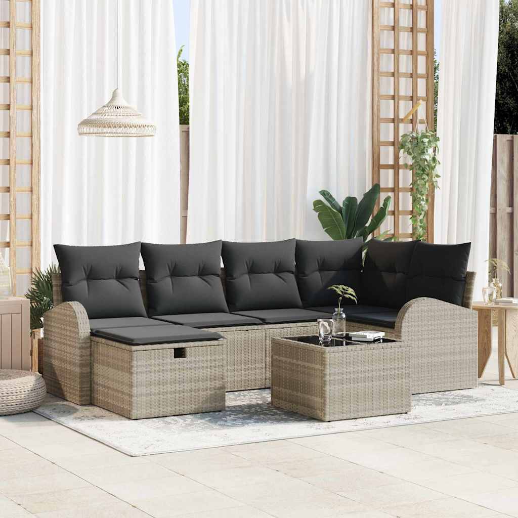 Sofa Set mit Kissen mit Speicher 7 pcs Hellgrau Poly-Rattan