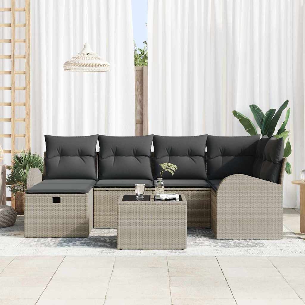 Sofa Set mit Kissen mit Speicher 7 pcs Hellgrau Poly-Rattan