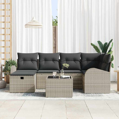 Sofa Set mit Kissen mit Speicher 7 pcs Hellgrau Poly-Rattan