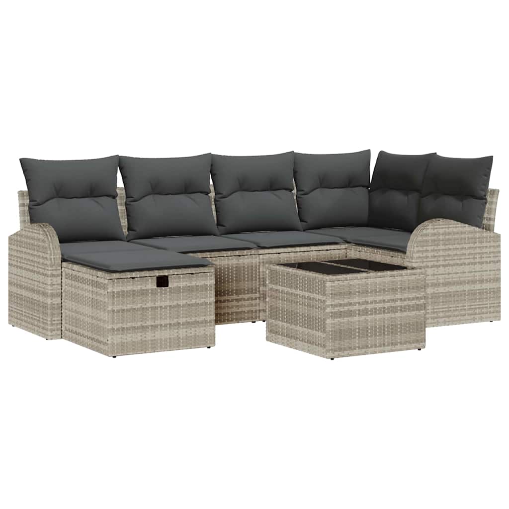Sofa Set mit Kissen mit Speicher 7 pcs Hellgrau Poly-Rattan