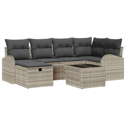 Sofa Set mit Kissen mit Speicher 7 pcs Hellgrau Poly-Rattan
