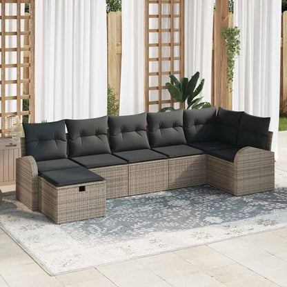 Sofa Set mit Kissen mit Speicher 7 pcs Grau Poly-Rattan