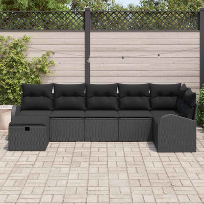Sofa Set mit Kissen mit Speicher 7 pcs Schwarz Poly-Rattan