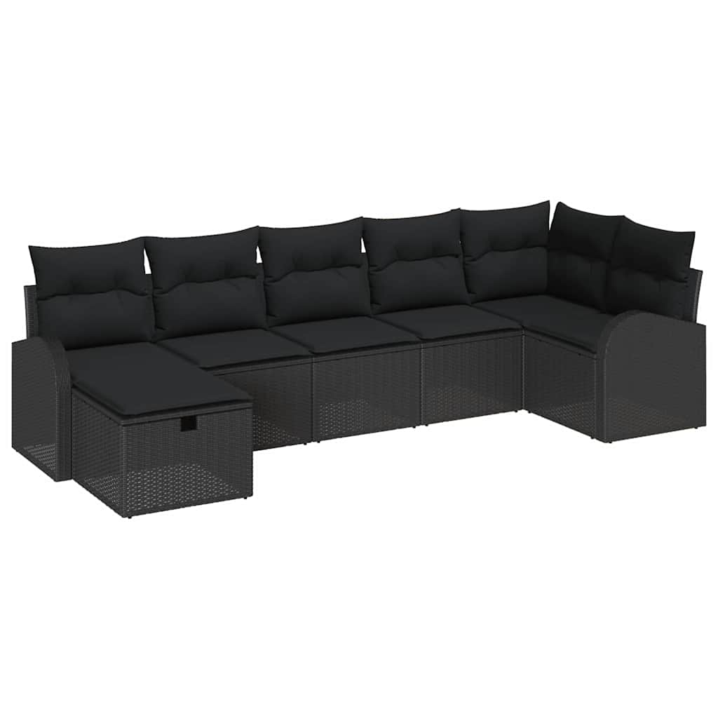 Sofa Set mit Kissen mit Speicher 7 pcs Schwarz Poly-Rattan
