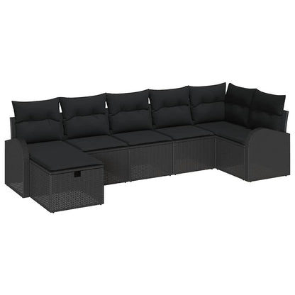 Sofa Set mit Kissen mit Speicher 7 pcs Schwarz Poly-Rattan